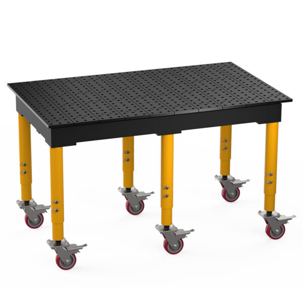 Siblings Theoretical Proficiency Metināšanas darba galds BuildPro MAX 1500X900 mm, augstums regulējams  845-1100 mm Nitrēts ar riteņiem - Metināšanas galdi 16 sistēma - Metināšanas  iekārtas un piederumi. INDUSTAR.LV